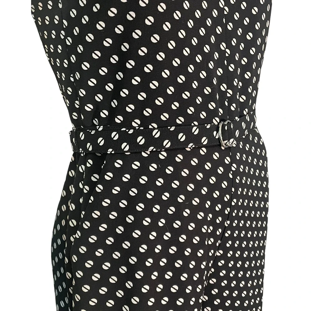 Michael Kors Sz 2 Belted Jumpsuit Cropped Pants V-Neck Bodice Black White Dots - Picture 9 of 13